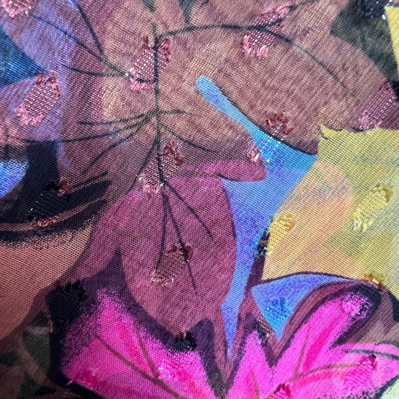 Fabric Sheer Fall Leaves Pink Brown Blue Sparkle 2 yards 10" X 44" Wide - Picture 2 of 6